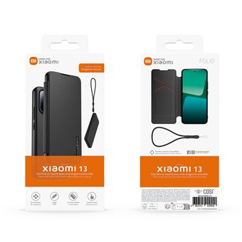 Etui à rabat au touché peau pour Xiaomi 13 Pro Made For Xiaomi + Dragonne amovible Noir