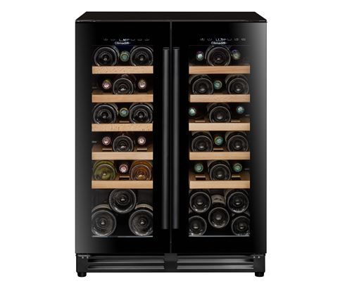 Cave de service encastrable sous plan, double zone, double porte, largeur 60 cm, 40 bouteilles