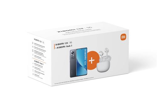 Pack Smartphone Xiaomi 12X 6.28"" 5G 256 Go Double SIM Gris + Ecouteurs sans fil à réduction du bruit Xiaomi Buds 3 Bluetooth Blanc État correct - Xiaomi reconditionné disponible sur Fnac