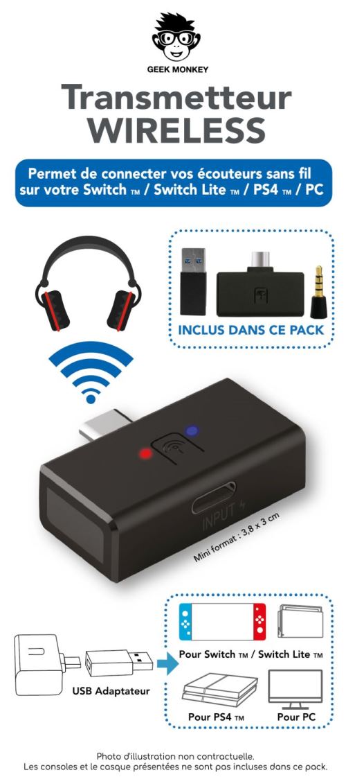 Adaptateur Wireless Geek Monkeys pour Console et PC Noir