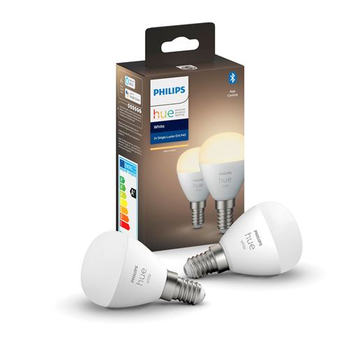 Ampoule connectée Philips Pack x2 Hue White E14 Sphère / Luster - 5,5W