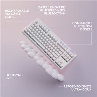 Clavier Gaming sans fil linéaire Logitech G715 Azerty avec repose-poignets Blanc