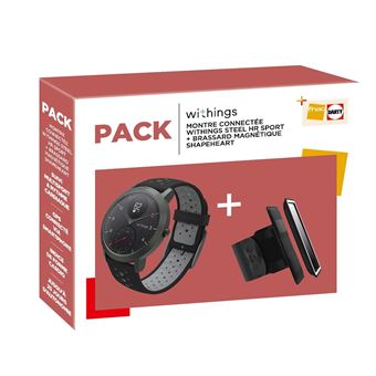 Pack Montre connectée hybride Withings Steel HR Sport 40 mm + Brassard magnétique Shapeheart Noir - 1