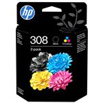 HP 308 - Pack de 2 - noir, cyan, magenta, jaune - original - cartouche d'encre - pour ENVY 6110e, 6120e, 6130e, 6520e, 6530e