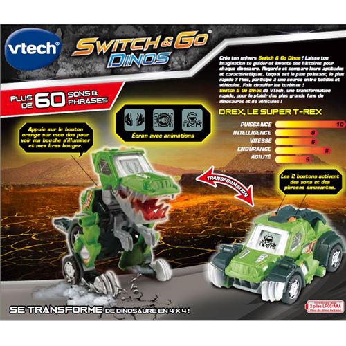 Switch&Go Dinos Turbo Lanceur et T-rex à transformer en véhicule, Véhicules et circuits