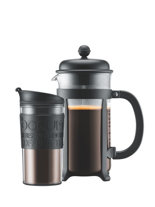 Cafetière à piston Bodum 8 tasses 1L Noir avec un Travel Mug