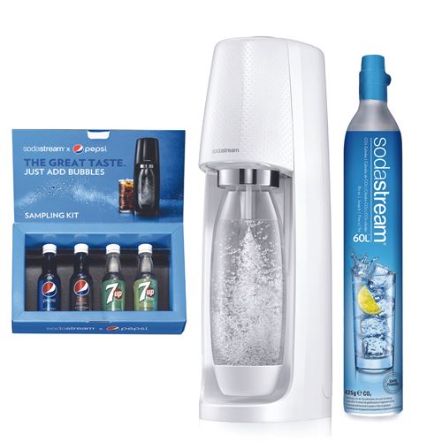 Machine à soda et eau gazeuse Sodastream Spirit Blanc avec Coffret Découverte Pepsi