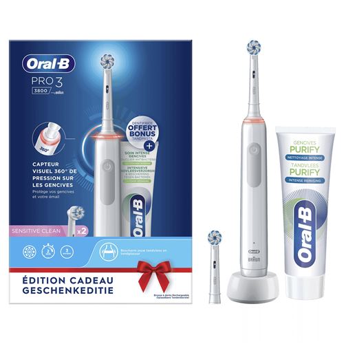 Brosse a dents electrique Oral-B Pro 3800 Sensi Ultra-Thin Blanche
