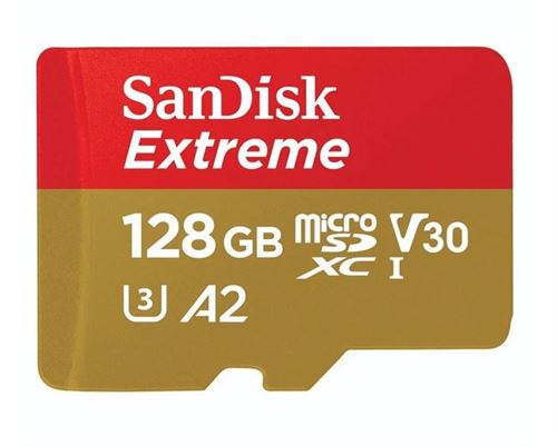 Sandisk Carte Mémoire Micro Sd Extreme Uhs-I 128 Go Avec Adaptateur Microsdxc Vers Sd