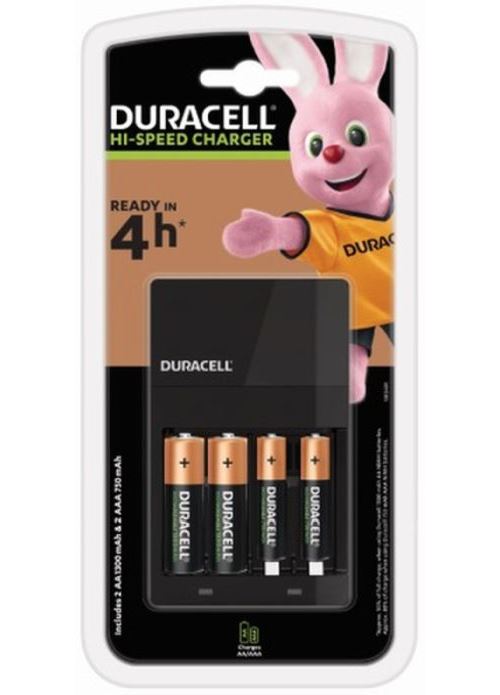 Chargeur universel Duracell CEF14 Noir avec 2 piles AA et 2 piles AAA
