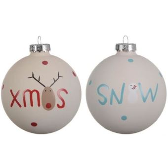 Set De 3 Boules De Noël En Verre Kaemingk 8 Cm Blanches Avec Textes