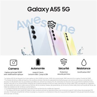 Smartphone Samsung Galaxy A55 6,6" 5G Nano SIM 128 Go Bleu nuit