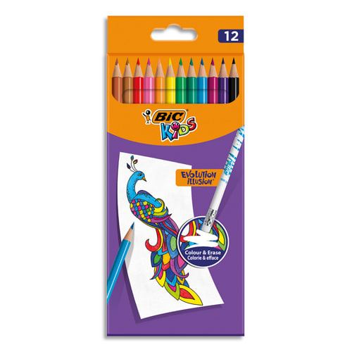 BIC Kids Evolution Illusion Lot de 12 crayons de couleur effa&ccedil;ables