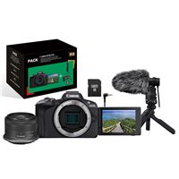 Pack Fnac Appareil photo hybride Canon EOS R50 Noir + RF-S 18-45mm f/4.5-6.3 IS STM + Micro + Trépied + Télécommande + carte SD + Chargeur