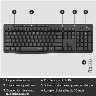 Logitech MK295 Silent - Ensemble clavier et souris - sans fil - 2.4 GHz - AZERTY - Hollandais - graphite