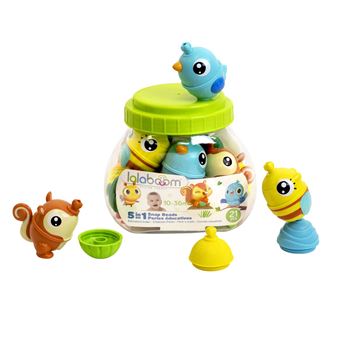 Jeu d'éveil Lalaboom Baril 3 animaux 6 perles et accessoires 21 pièces