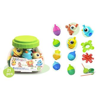 Jeu d'éveil Lalaboom Baril 3 animaux 6 perles et accessoires 21 pièces