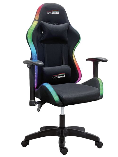 Fauteuil Gamer - AMSTRAD - AMS-LED-FUSION-BK - Noir - &Eacute;clairage LED - R&eacute;glable en hauteur