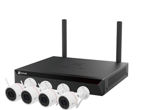 Pack de 4 caméras de surveillance Ezviz H3C 2K+ Blanc + Solution de stockage NVR sans fil X5S Noir
