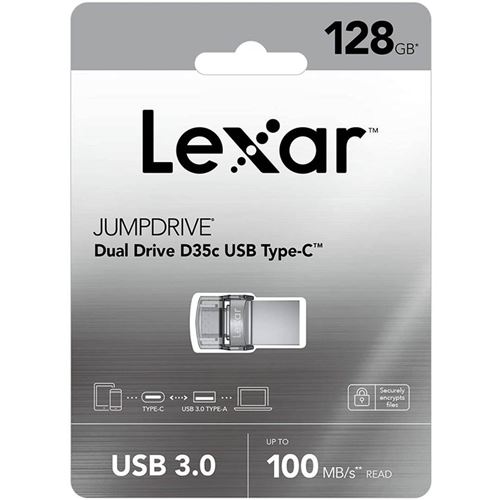 Clé Dual Drive USB 3.0 Lexar JumpDrive D35c 128 Go Gris