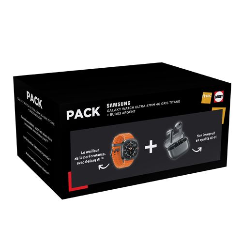Pack Montre Connectée Samsung Galaxy Watch Ultra 47 Mm 4G Gris Titane + Galaxy Buds3 Argent