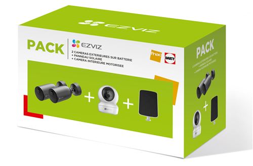 Pack de 2 caméras de surveillance Ezviz EB3 extérieures Blanc + 1 panneau solaire + 1 caméra motorisée H6c intérieure