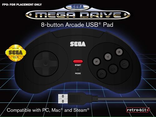 Manette Retro-bit Sega Megadrive 8 Noir