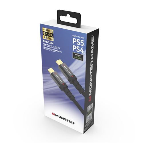 Monster Cable HDMI 2.1 Gaming UHD 8K 4K-144Hz pour PS5, XBOX 48 Gbps 1,80 m  - Connectique et chargeur console - Achat & prix