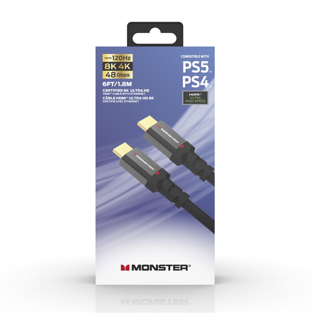 Monster Cable HDMI 2.1 Gaming UHD 8K 4K-144Hz pour PS5, XBOX 48 Gbps 1,80 m  - Connectique et chargeur console à la Fnac