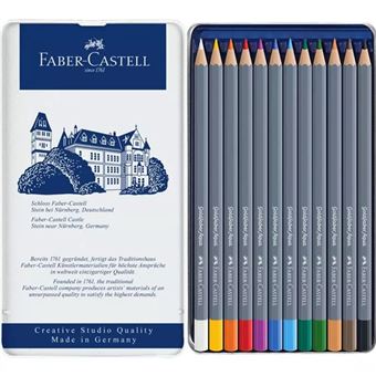 Boîte métal 12 crayons de couleur aquarellables Faber-Castell Goldfaber Aqua