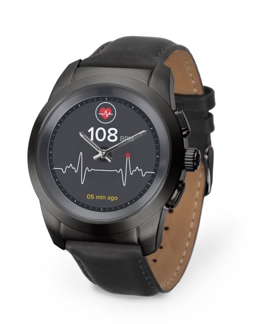 MyKronoz ZeTime Verbonden Horloge (39mm) Premium Titanium en Leren Armband Glad Zwart