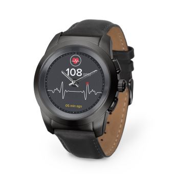 MyKronoz ZeTime Verbonden Horloge (39mm) Premium Titanium en Leren Armband Glad Zwart