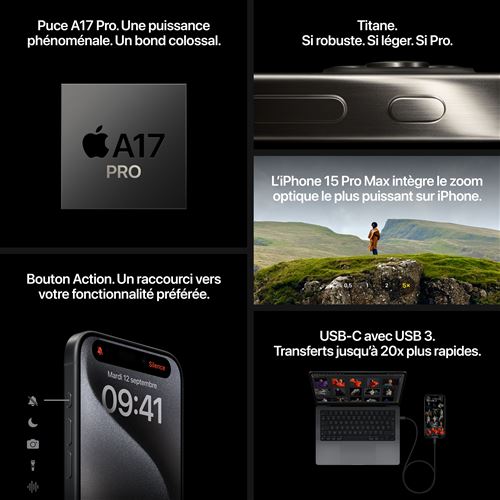 Apple iPhone 15 Pro Max (Titane naturel) - 512 Go - Smartphone Apple sur