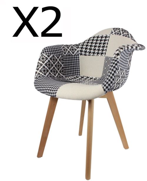 Lot de 2 fauteuils en bois coloris Blanc et Noir - Dim : H 86 x L 62 x P 60.5 cm - PEGANE -