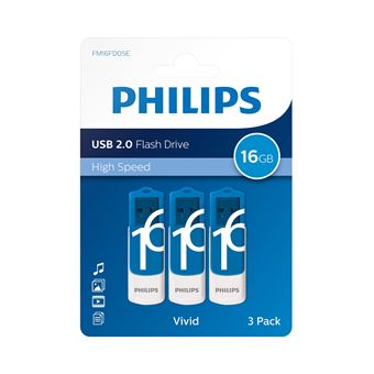 Pack Clé USB 2.0 Philips Vivid Edition Bleu 3 x 16 Go