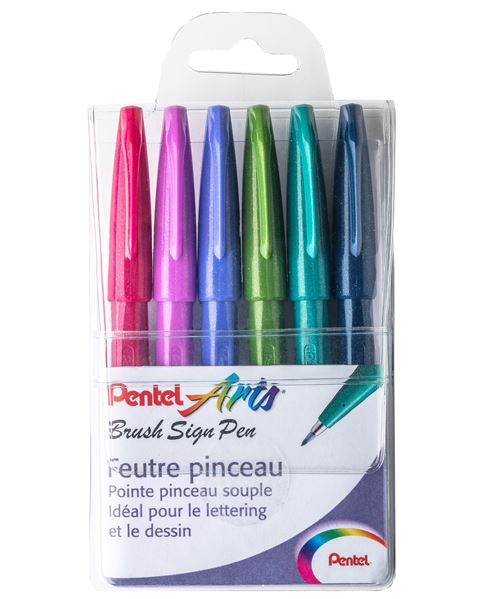 PENTEL -  Pochette de 6 Feutres pinceau Brush Sign Pen - TREND