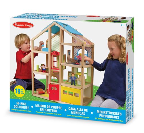 Maison de poupée avec mobilier et 3 poupées en bois