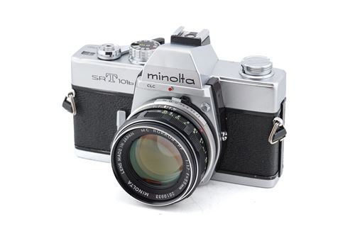 Appareil photo argentique Minolta SR-T 101b + 55mm f1.7 MC Rokkor-PF Noir et Gris Reconditionné