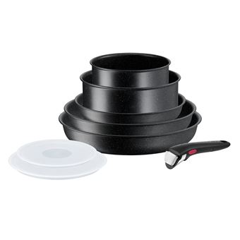 Batterie De Cuisine Tefal Ingenio IH Noir Unlimited - 9 Pièces, Tous Feux Dont Induction - Revêtement Titanium 6X, Poignée Amovible - 13