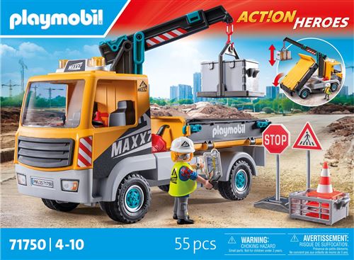 Playmobil Action Heroes 71750 Camion Grue, Ouvrier & Accessoires