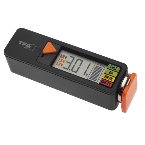 Testeur de piles et batteries digital ultra-compact Tfa dostmann Noir et Orange