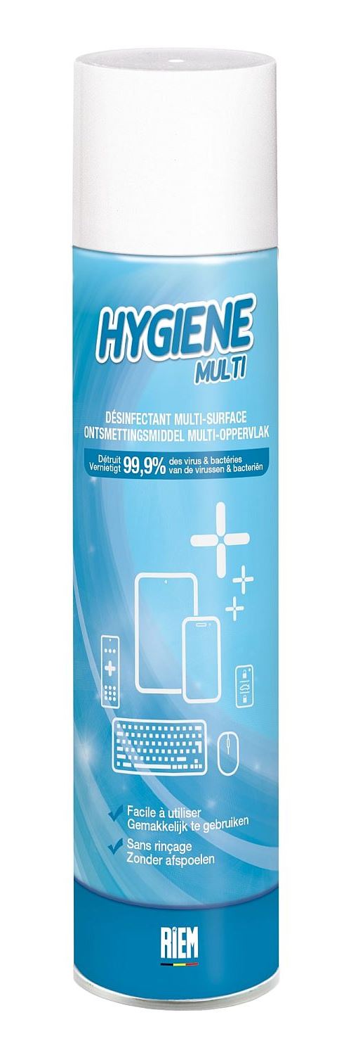 Aérosol Désinfectant multi-surfaces, smartphones, tablettes, produits techniques et objets du quotidien Riem