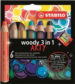 Pack de 6 crayons multi-talents Stabilo Woody 3 en 1 Arty