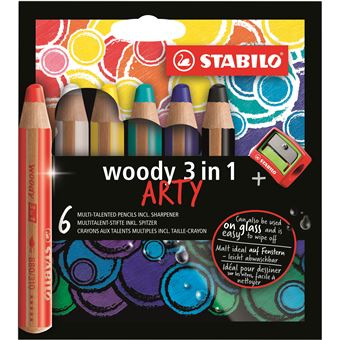 Pack de 6 crayons multi-talents Stabilo Woody 3 en 1 Arty