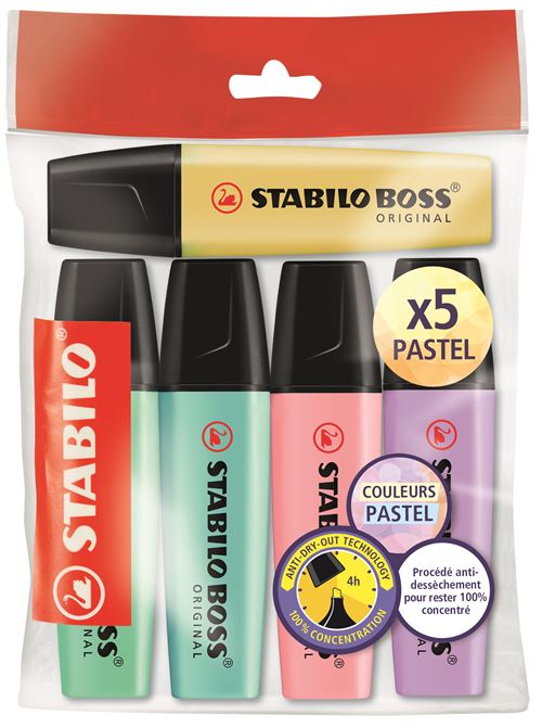 Stbl Multicolore Ecopack De 5 Surligneurs Stabilo Boss Original Pastel