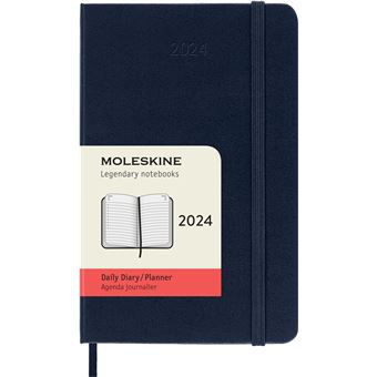 Agenda civil journalier Moleskine 2024 12 mois Format de Poche Couverture Dure Bleu Saphir