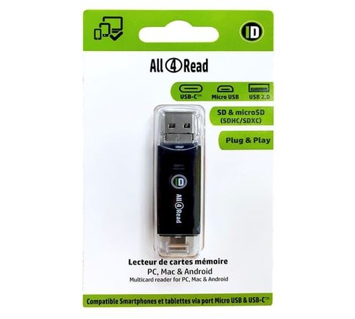 Lecteur de cartes Ideal SD/Micro SD All4Read avec ports USB, USB-C et  micro USB
