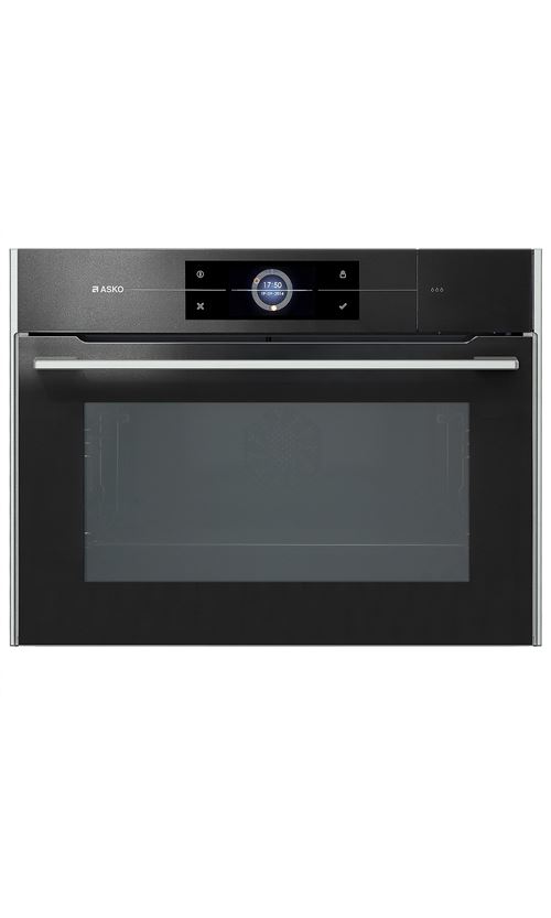 Asko Four Vapeur Combiné 45 Cm-Verre Noir Soft Black-50 L-A+-Ecran Tactile-20 Fonctions-Système Cyclonique Pour Une Cuisson À La Vapeur Fine-Cuisson Par Étape-Sonde Culinaire-Rails Télescopiques 1 Niveau