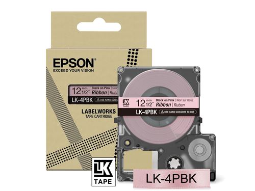 Cartouche d'encre Epson LK-4PBK pour LabelWorks LW-C410 et LW-C610 Noir sur Rose