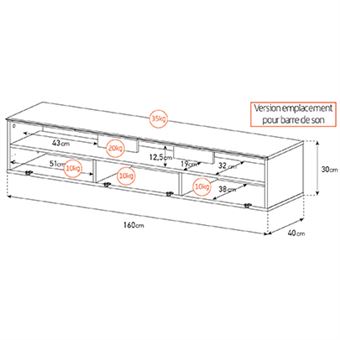 Meuble TV Meliconi Kazan 160 M00174 Bois clair avec support